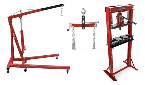 Prensa Hidráulica 12 Ton + Pluma Para Motor 2t + Nivelador