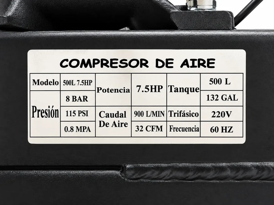 Compresor De Aire Electrico 500l 7.5 Hp 220v Trifásico Zait