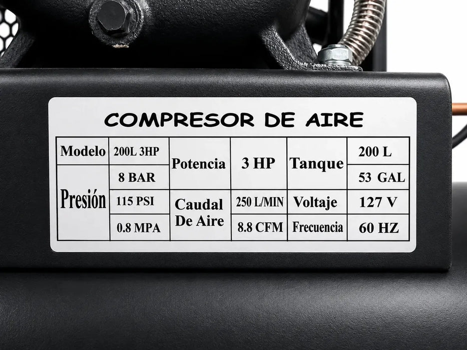 Compresor De Aire Electrico 200l 3 Hp 110v Zait