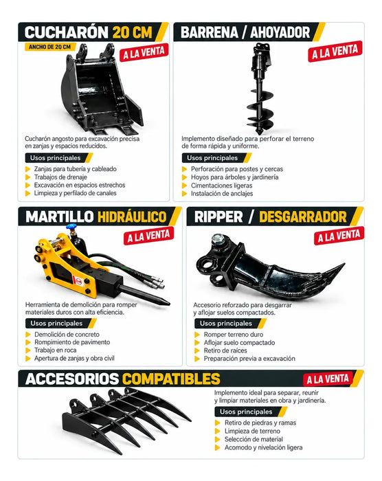 Miniexcavadora Sobre Orugas Diesel 1 Ton C/ Accesorios Zait