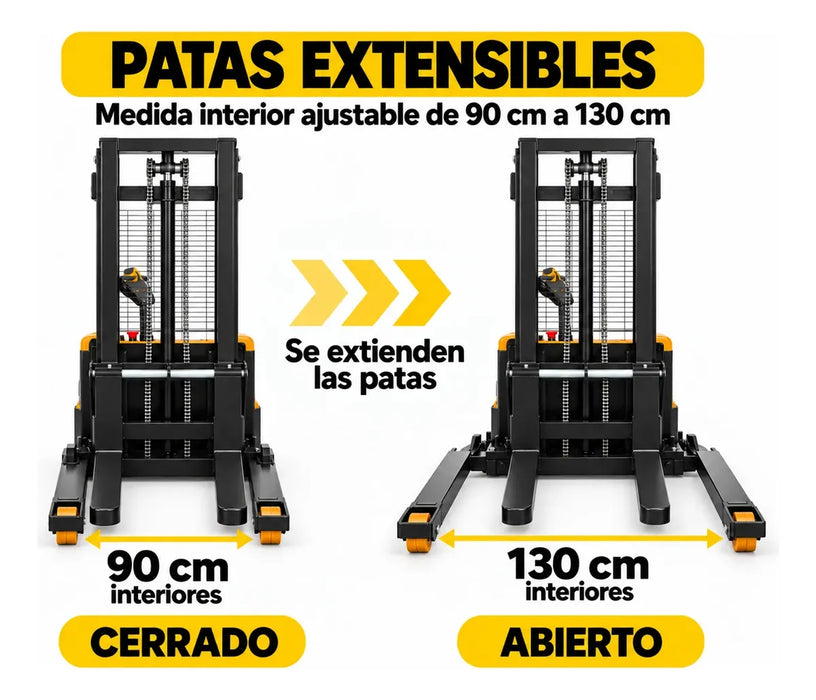 Apilador Electrico 1500kg Altura 3m Pata Ancha Ajustable ZaiT