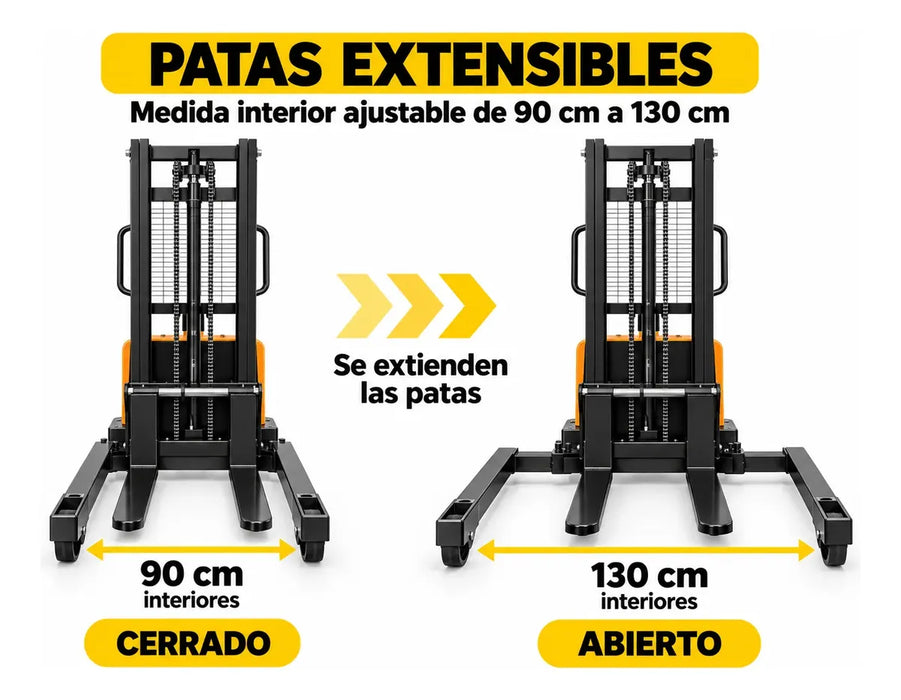 Apilador Semielectrico 2000 Kg 3m Pata Ancha Ajustable Zait