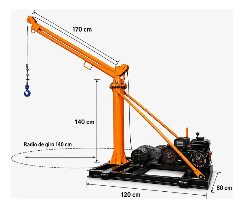 Polipasto Grua C/ Motor Gasolina 1000 Kg Cable 30m 7.0hp