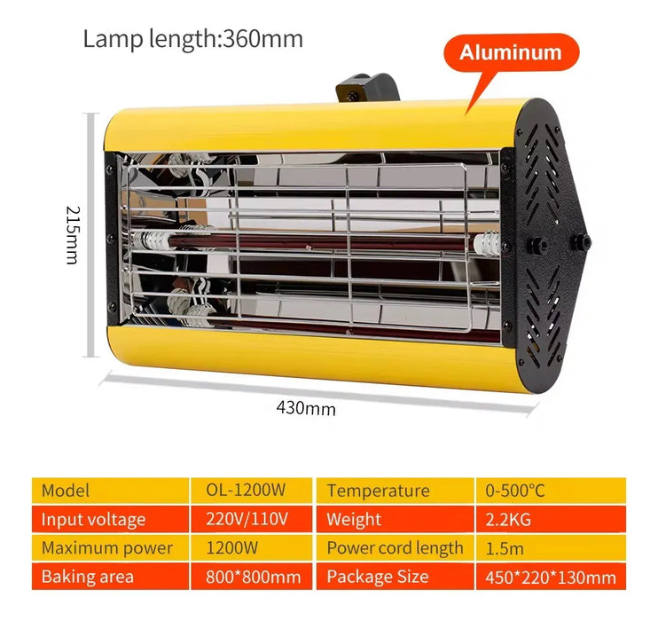 Lampara De Secado Infrarrojo Automotriz 1 Panel Manual 220v